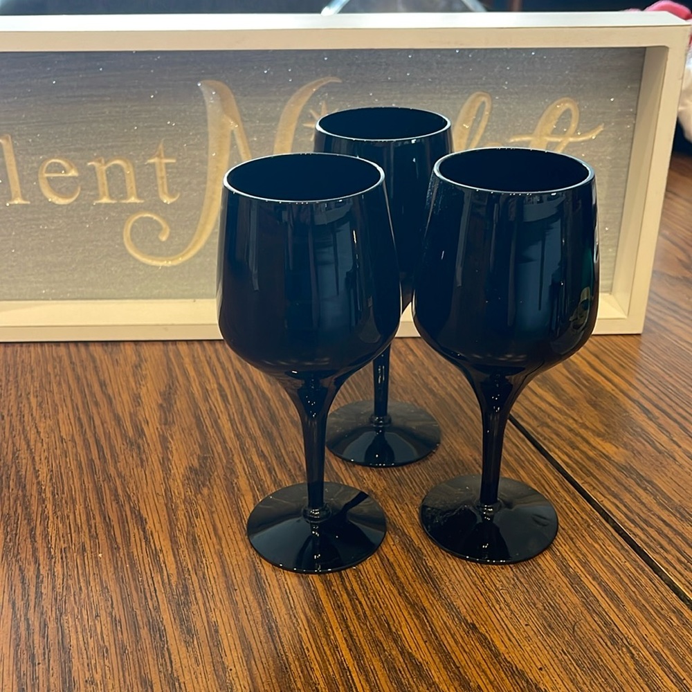 Morgantown Ebony Black Vintage Wine glasses Gothic Halloween Set of 3